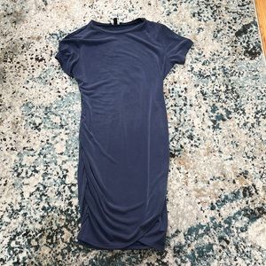 Express silky suede ruched shirt dress blue small